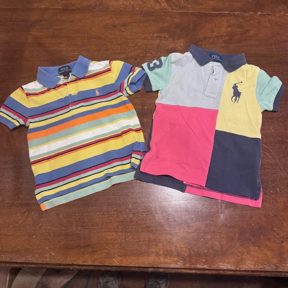 Polo Ralph Lauren Toddler Boys Sz 3 Big Pony & Striped Polo Shirt Bundle Preppy